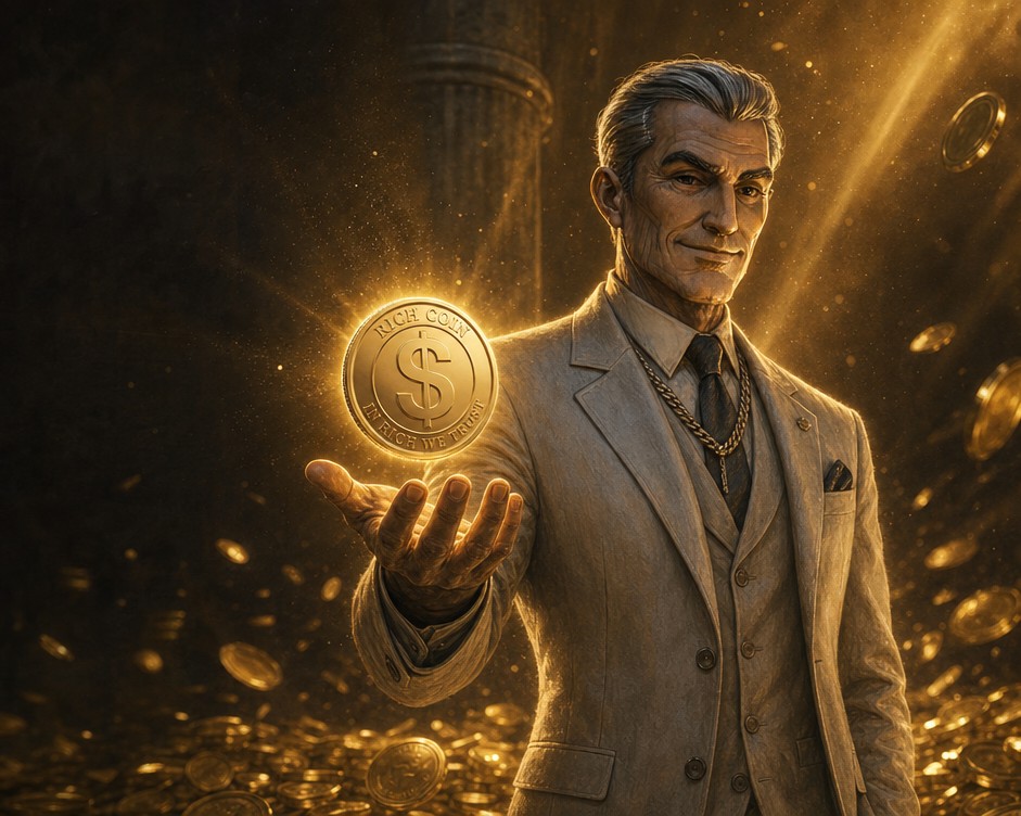 The Rich Man — keeper of the coin, holding RichCoin